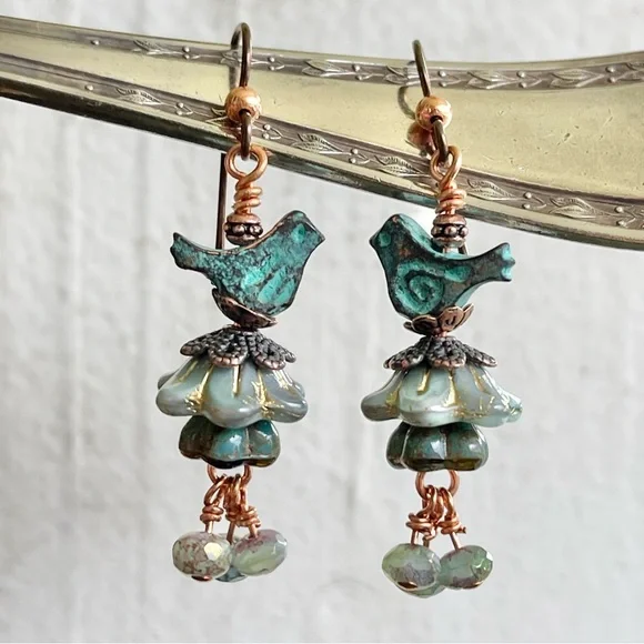 ARTISAN Earrings - “Bluebells and Berries” Dangles - Picture 3 of 7